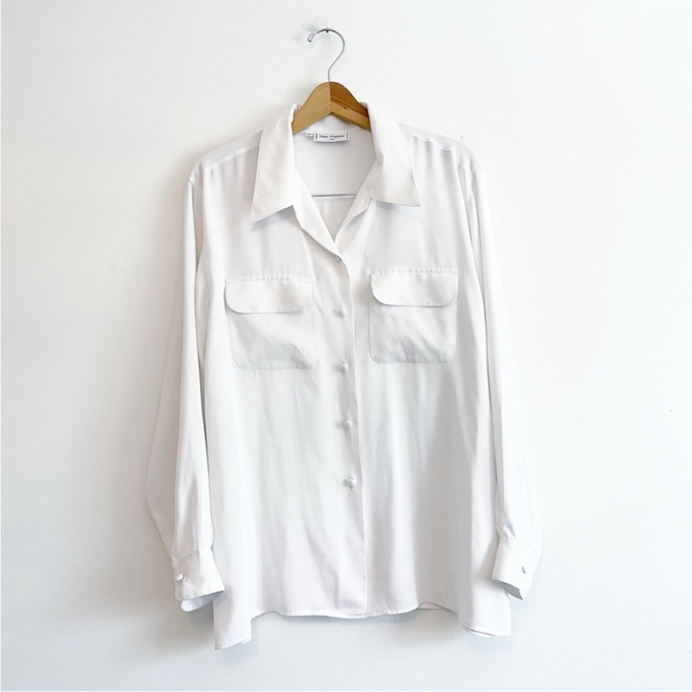 Anne Fontaine Paris White, Satin Button Down, Blouse Women’s 4, Very Oversized!